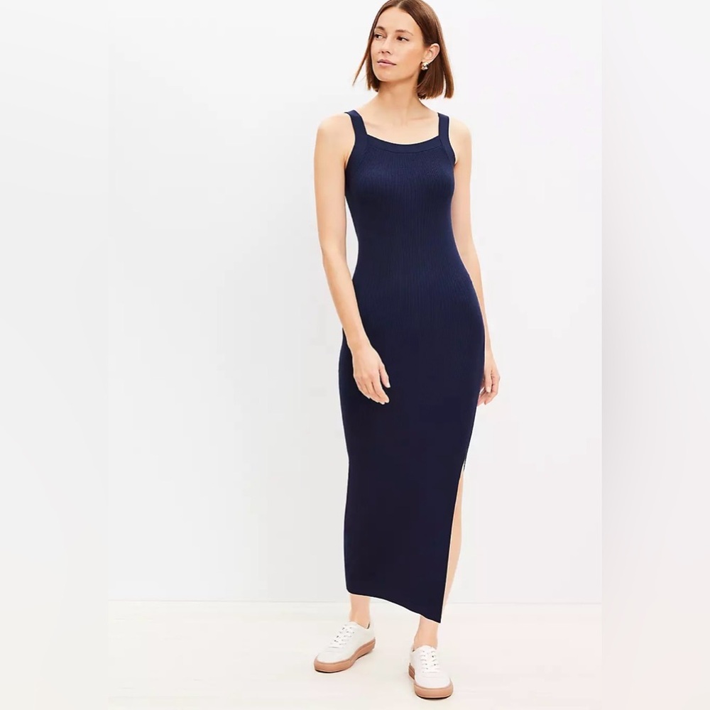 LOFT NWT XS Petite Ribbed Midi Dress | Fitted Knit Minimalist